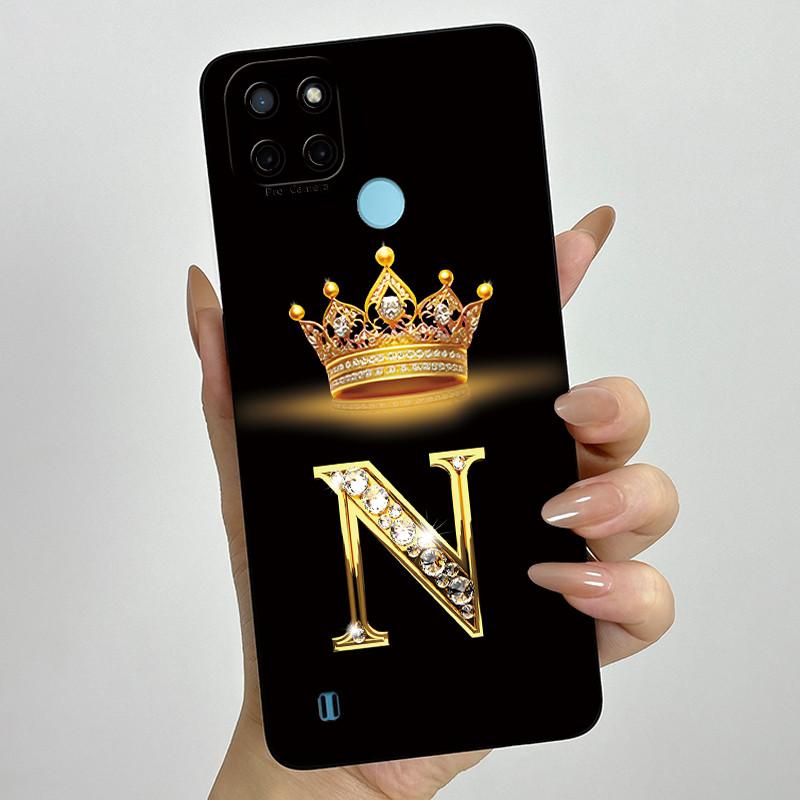For Realme C21Y C25Y Phone Case Crown Letters Soft Liquid Silicone Protective Back Cover For Realme C21 C15 C 21 C 25 Y Fundas