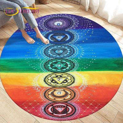 Gökkuşağı 7 Çakra Mandala Bohemia Yuvarlak Alan Kilim, Oturma Odası Yatak Odası Dekor için Daire Halı Halı, Yumuşak Yoga kaymaz Zemin Mat