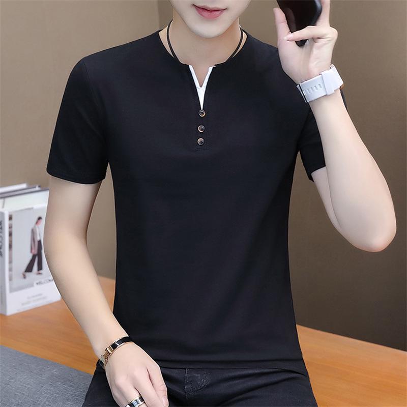 Men's Slim-Fit Cotton V-Neck T-Shirt - Short-Sleeved, 2026 Summer Trend, Korean Style Casual Top