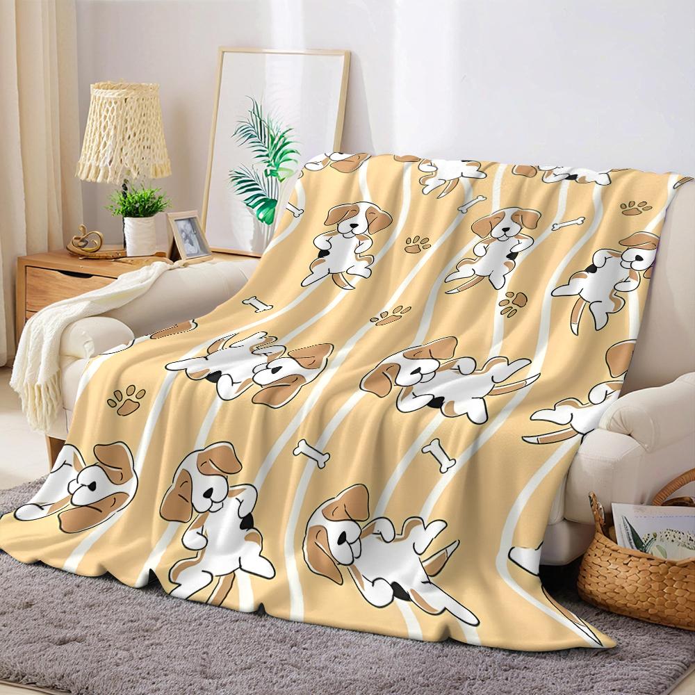 Beagle Wave Stripe Flannel Blanket Warm Soft Halloween Christmas Couch Warm Cozy Decorative Decor Gift For All Season