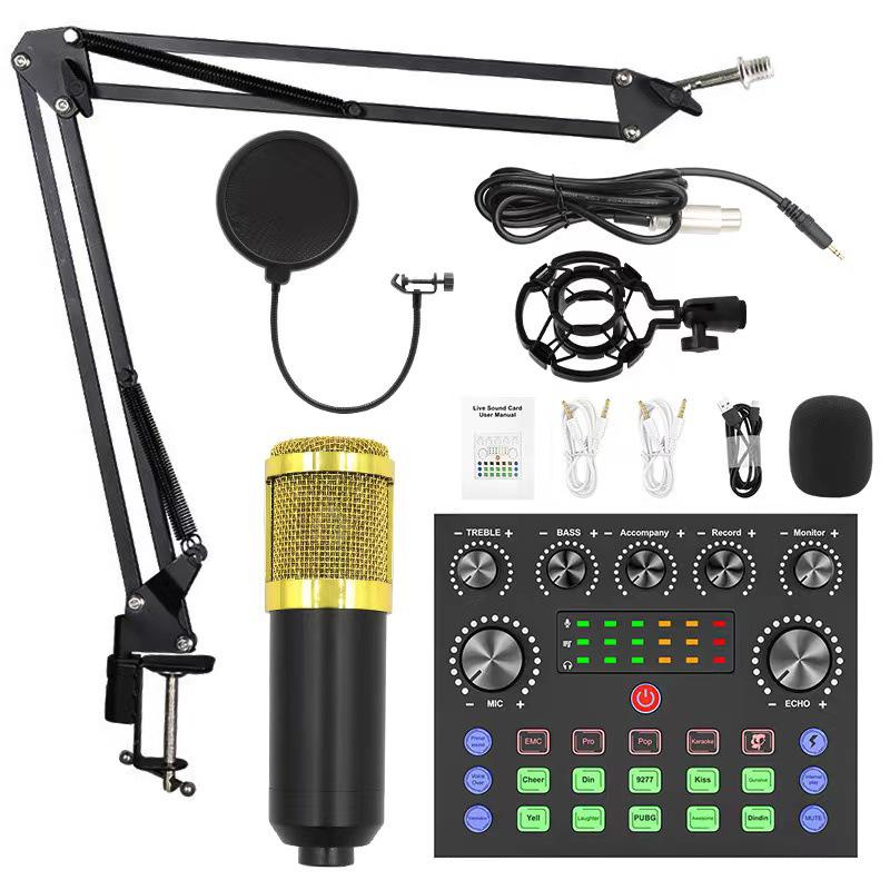 BM800 Condenser Microphone Set - Includes Stand, Sound Card, Ideal for Streaming, Gaming, Recording, Karaoke, and Noise Reduction.