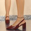 New Plus-size European and American Style Pointed Toe Stiletto High-heeled Sandals for Women with Crocodile Pattern and Back Strap.