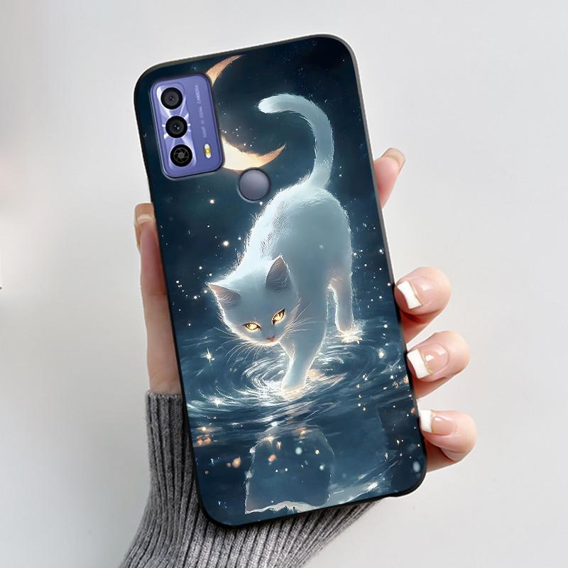 Phone Funda For TCL 20B 20Y 20E Case Aesthetic Cute Cat Astronaut Black Soft Silicone TPU Capa for TCL 20E 20Y 20B Back Cover