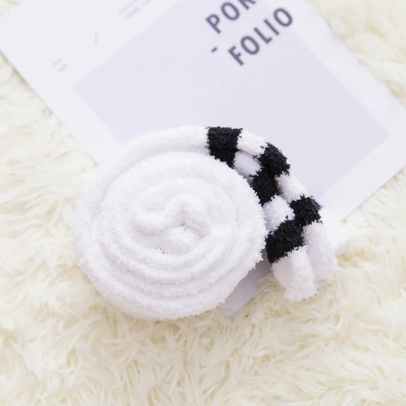 Soft Coral Fleece Knee Socks Winter Warm Girl Women Cute Cartoon Animal Stockings Striped Cozy Thigh High Christmas
