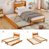 Letto in Legno 90x200 cm con Letto Estraibile 90x190 cm, Letto Funzionale con Letto Ospite Montabile a Sinistra/Destra, Testiera Arrotondata e Design Salvaspazio