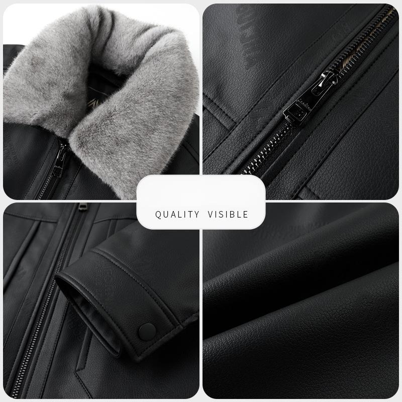 Winter Genuine Leather Jacket for Men, Sheepskin Jacket, Middle-aged and Elderly Men's Lapel Thickened Casual Leather Down Jacket