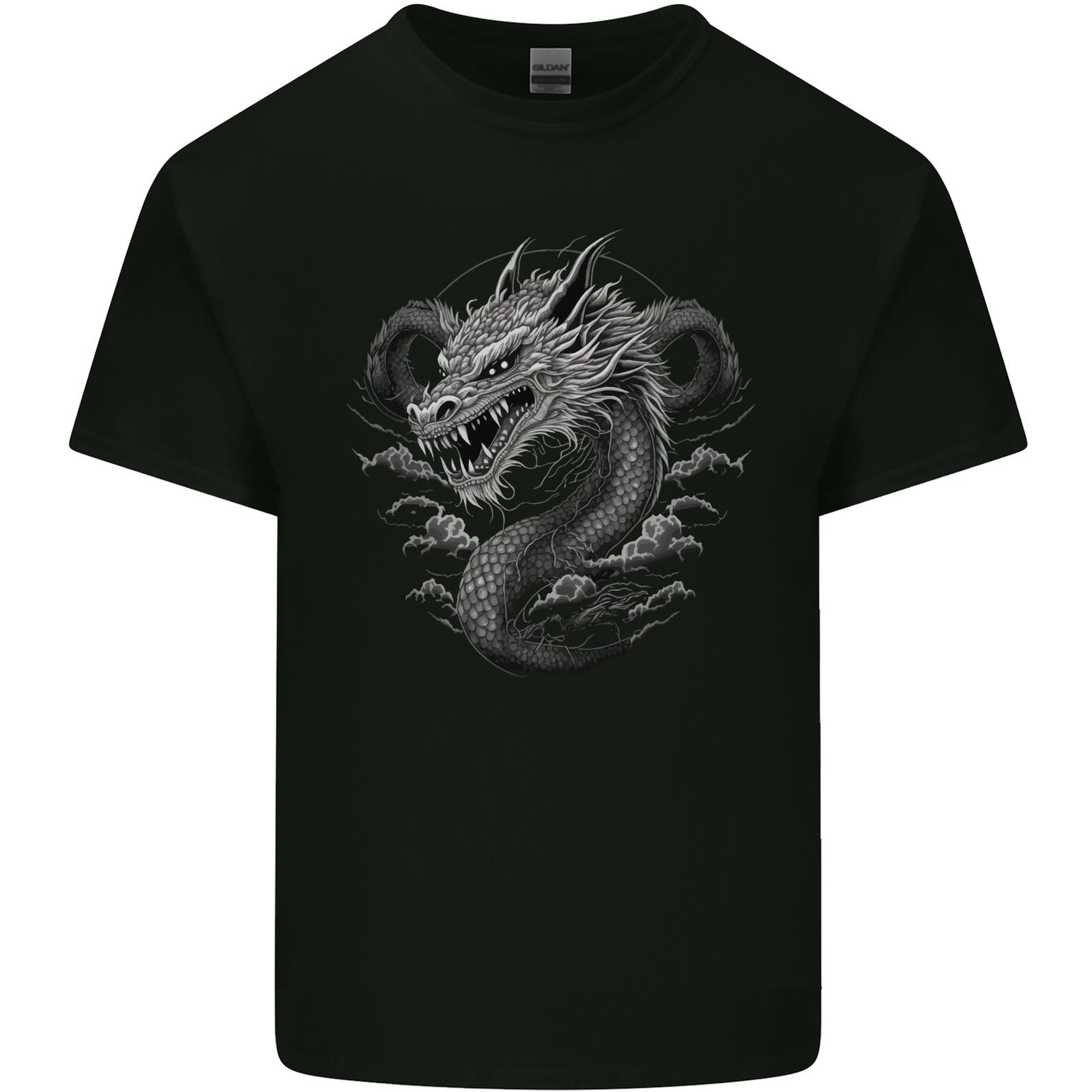 Greyscale Dragon Mens Cotton T-Shirt Tee Top S