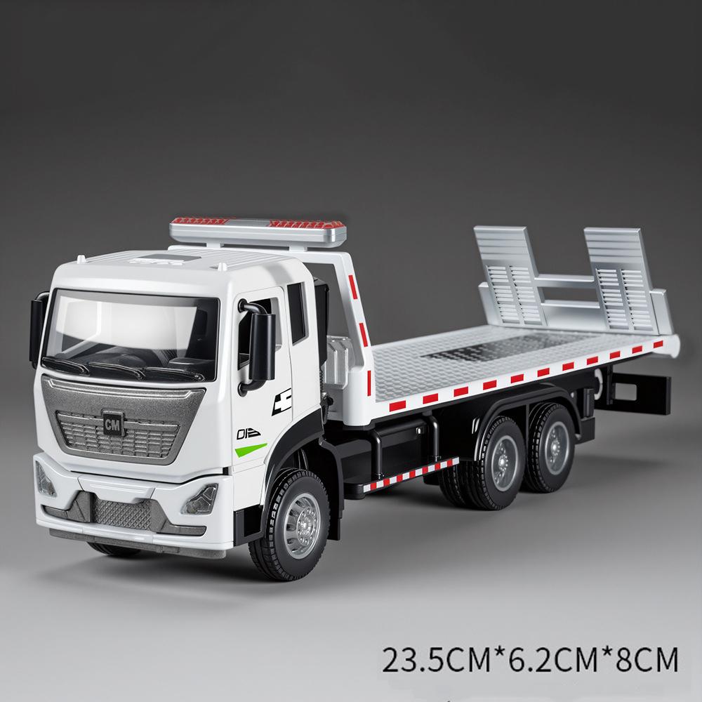 1:32 Scale Road Rescue Car Muck Transport Model Toy Flat Trailer Sound Light Engineering Vehicle Models Hobby Ornaments Gifts