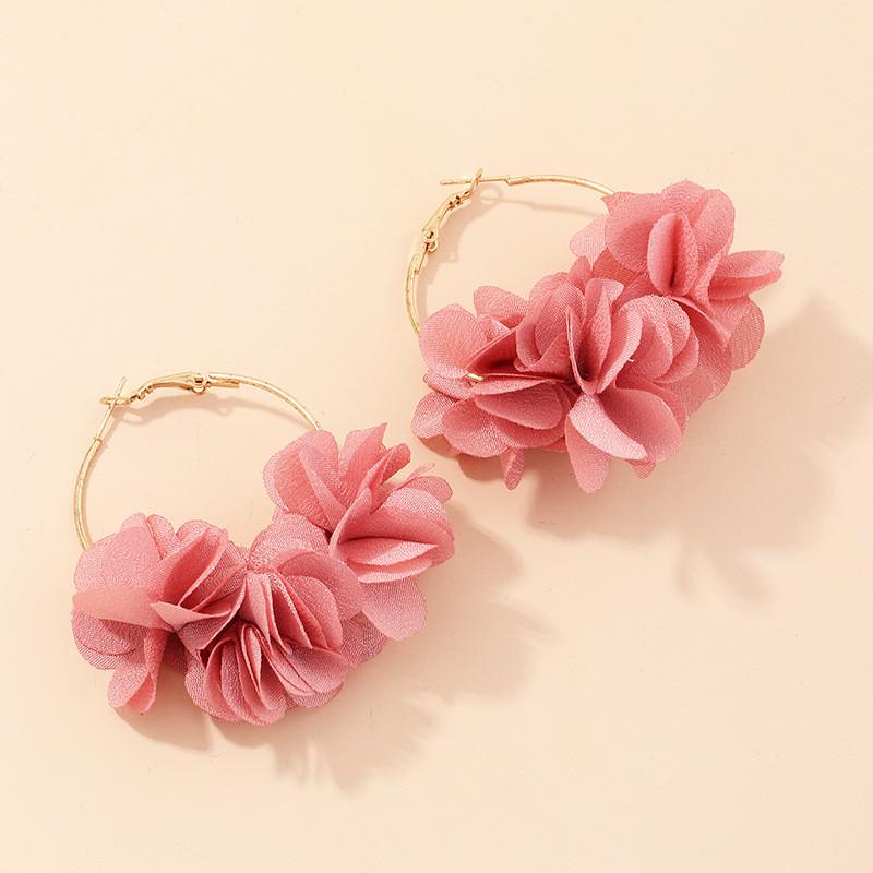 Summer Fashion Alloy Fabric Flower Earrings With Unique Geometric Shape For Ladies