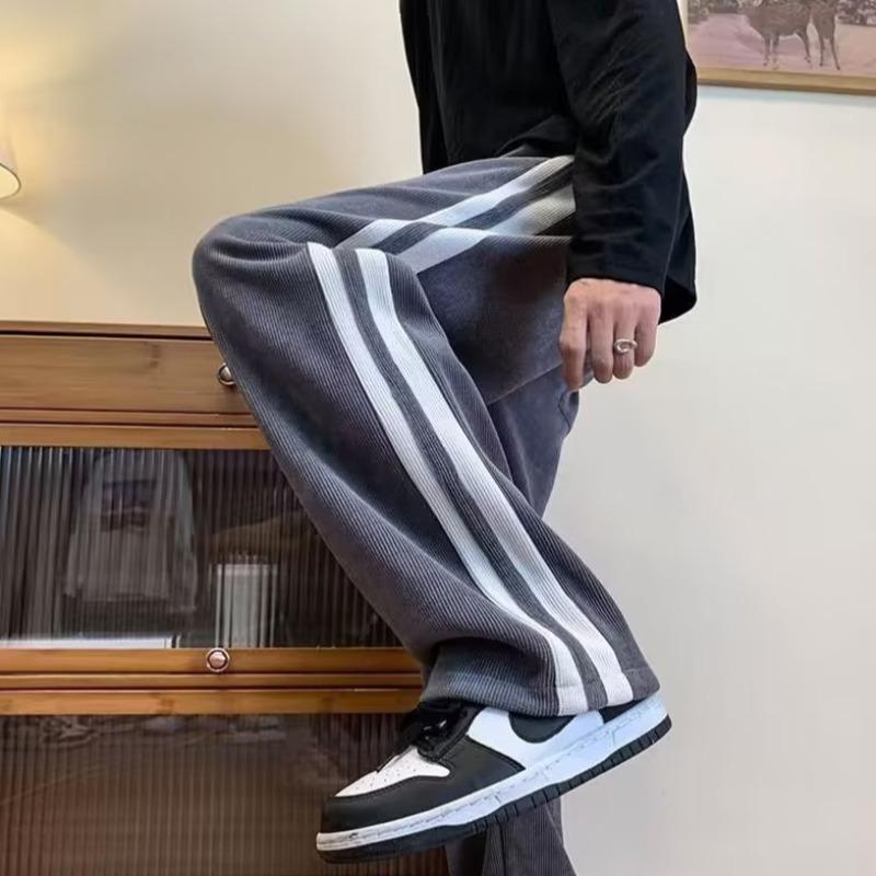 

Мужские осенне-зимние вельветовые брюки широкого кроя с полосками по бокам XL серый