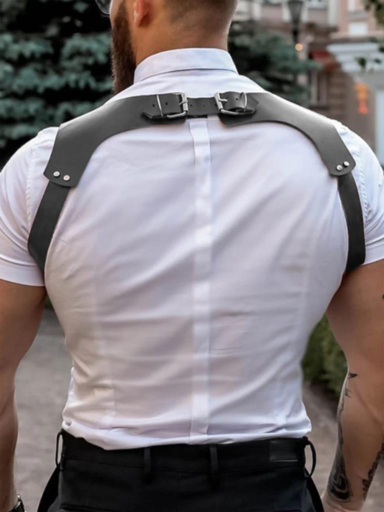 Men Fashion Studded Decor Gothic Punk Leather Harness Vest With Studs Suspenders Belt Shoulder Strap Clothing Accessories