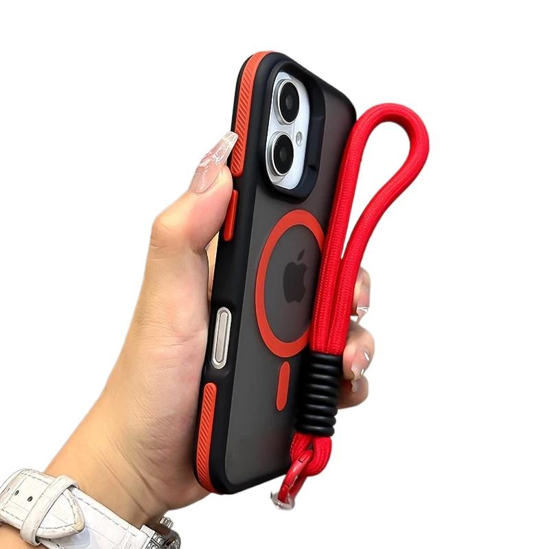 Luxus mit Lanyard Magsafe Mattes Durchscheinendes Case für iPhone 16 12 13 14 11 15 Pro Max Plus Magnetische Kabellose Ladehülle