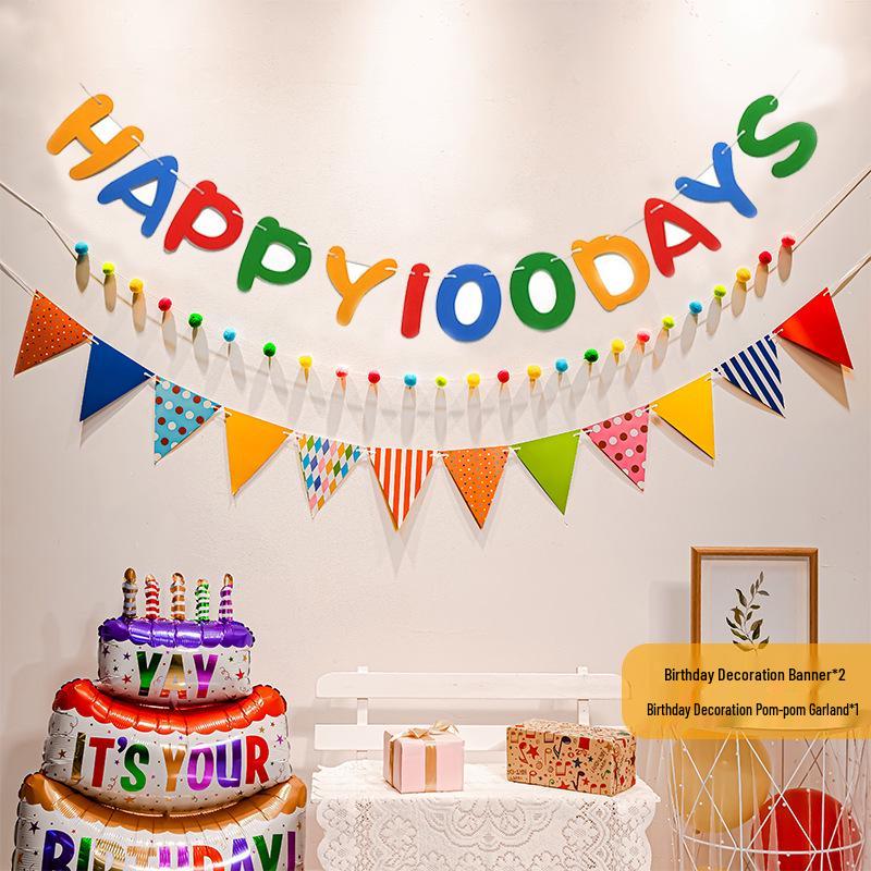 First Birthday Pom-Pom Bunting & Photo Banner for Boys and Girls