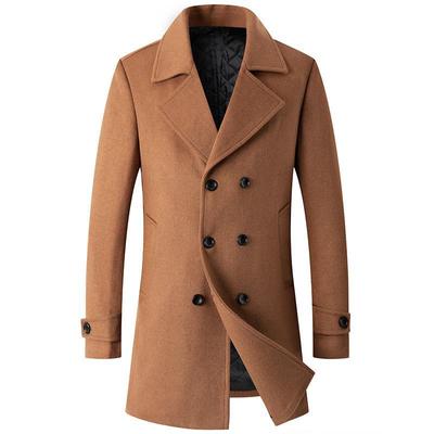 Men's European-Size Double-Breasted Woolen Coat - Medium Length, Fashionable Lapel for Autumn & Winter