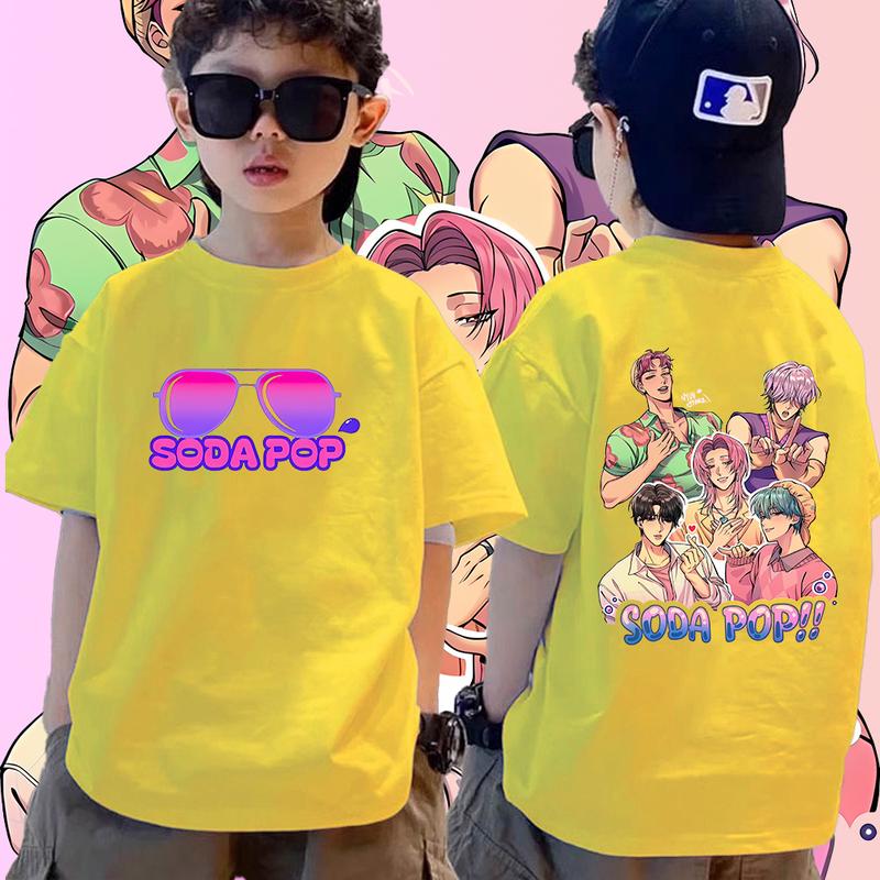 2025 Nové Módní Ležérní Tričko s Potiskem SODA POP Kulatý Výstřih Kreslené Chlapecké Tričko Ležérní Oblečení