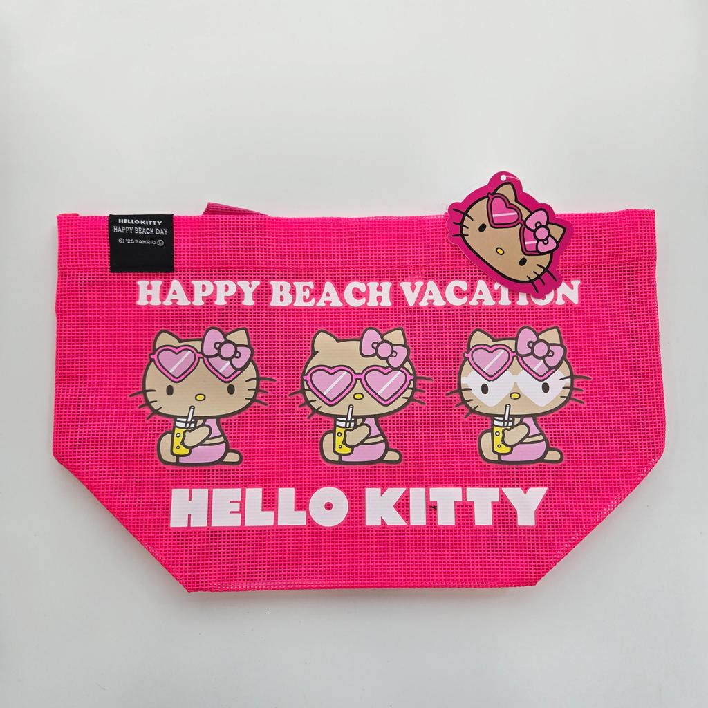 Official Sanrio Japan Licensed Hello Kitty Tanning Mesh Mini Beach Tote Bag – Summer Mesh Handbag