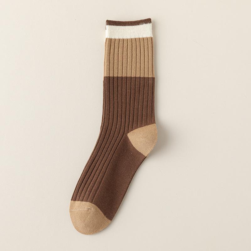 Female Spring and Autumn Color Striped Tall Tube Stack Socks