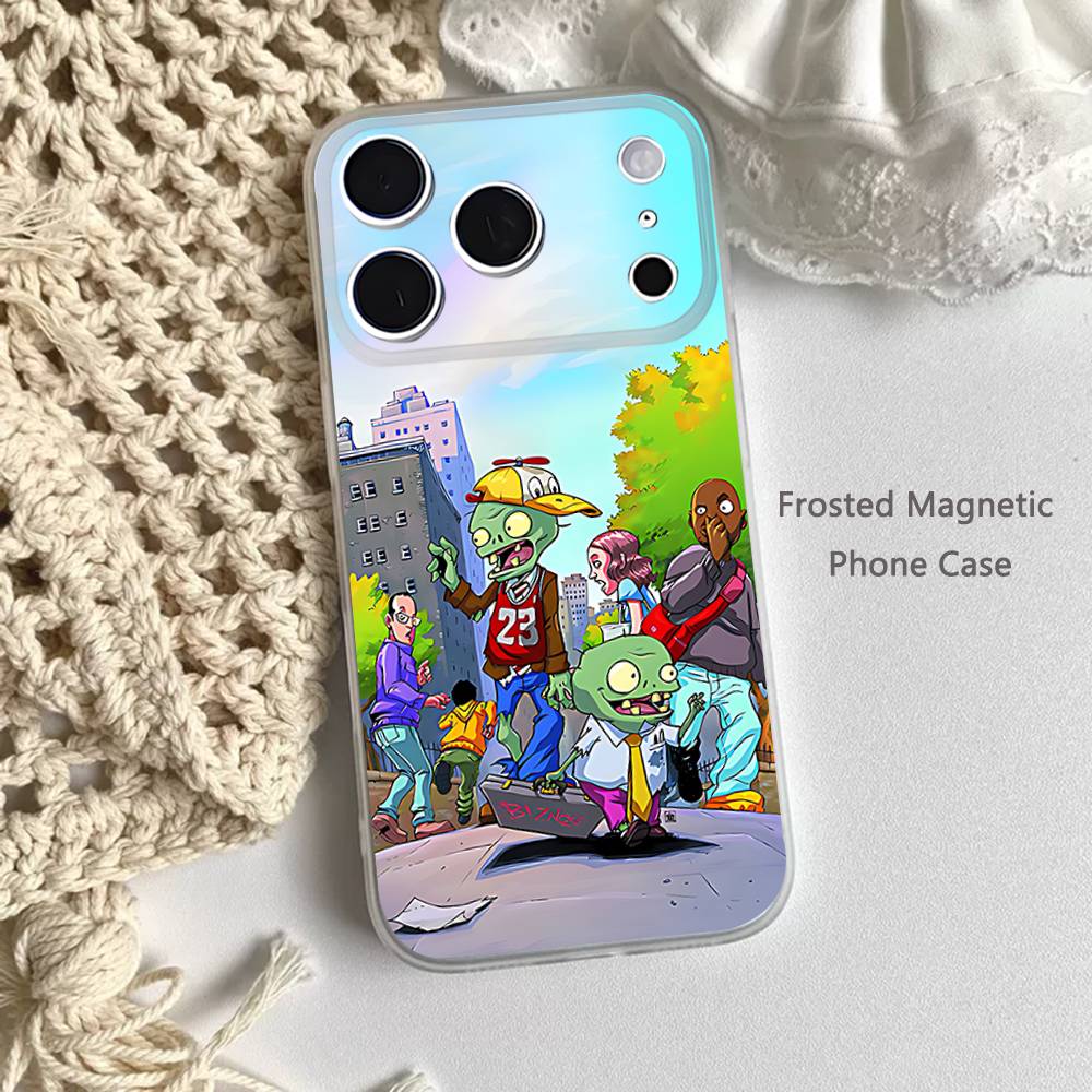 P-Plants vs Zombies Game Phone Case For iPhone 14,16,12,17,13,15,11 Max,Pro,Mini,Plus,Air,E Magnetic Frosted Transparent
