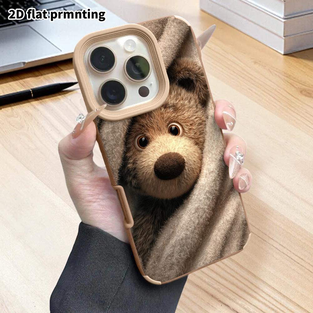 Phone Case: 2D flat lambskin suitable for iPhone 18 17 16 15 14 13 Pro film protective case, brown teddy bear, Christmas and Halloween gift