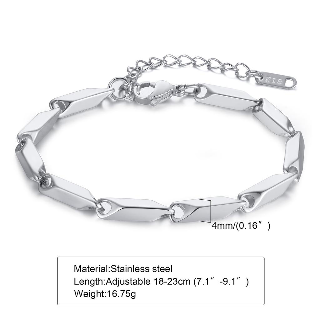Vnox Mens Geometric Rhombus Chain Bracelet,Casual Stainless Steel Metal Links Wristband, Length Adjustable