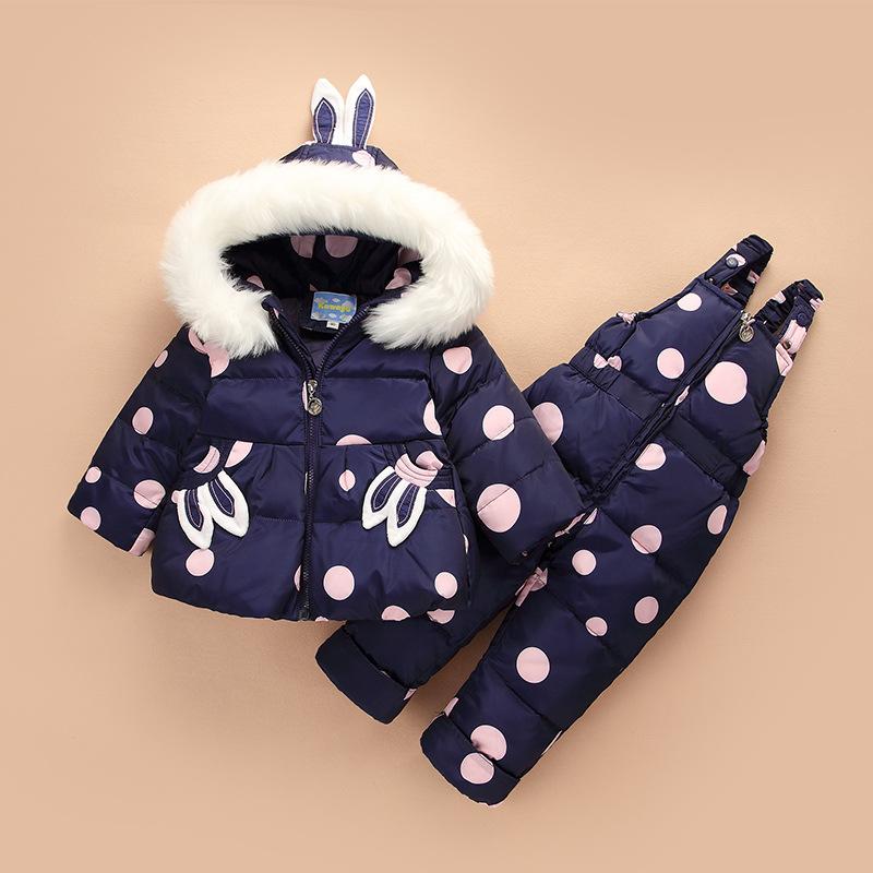 -30° Kids Baby Thicken Warm Two-piece Suits Printed Casual Hooded Coat and Jumpsuit Soft Sets