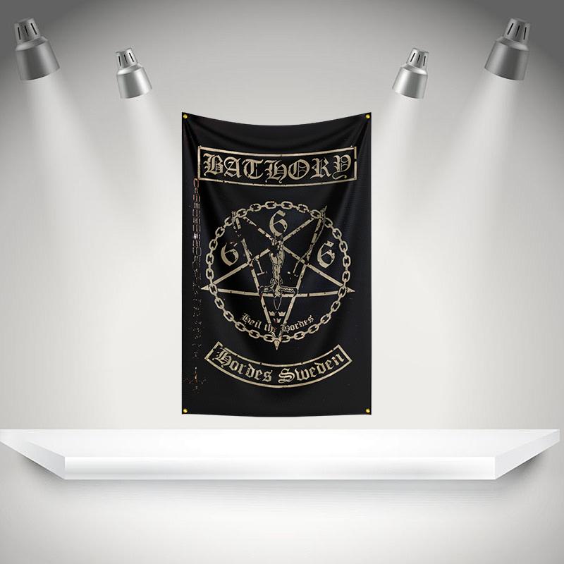 B-Bathorys Flag Rock Music Band Banner HD Printing Tapestry Exhibition, Music Band Fans, Garage Decor