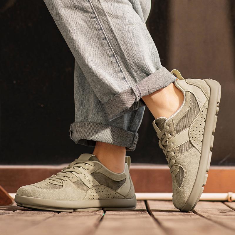 Spring New Men'S Casual Shoes Solid Color Leather Upper Breathable Mesh Non Slip Sole Casual Daily Wear 39-44
