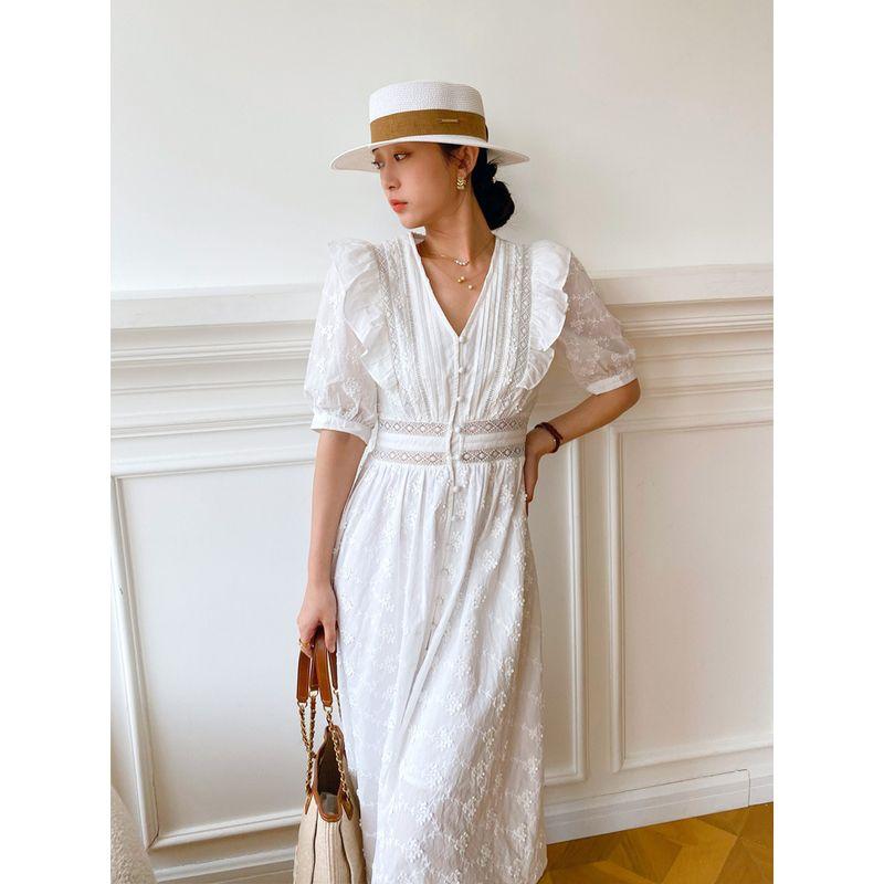 

FindIt Экспорт Новый Стиль Белый Французский Дизайн Слим-фит Европейская и Американская Женская Одежда Миди Платье Элегантное Платье Светской Львицы Rice White S