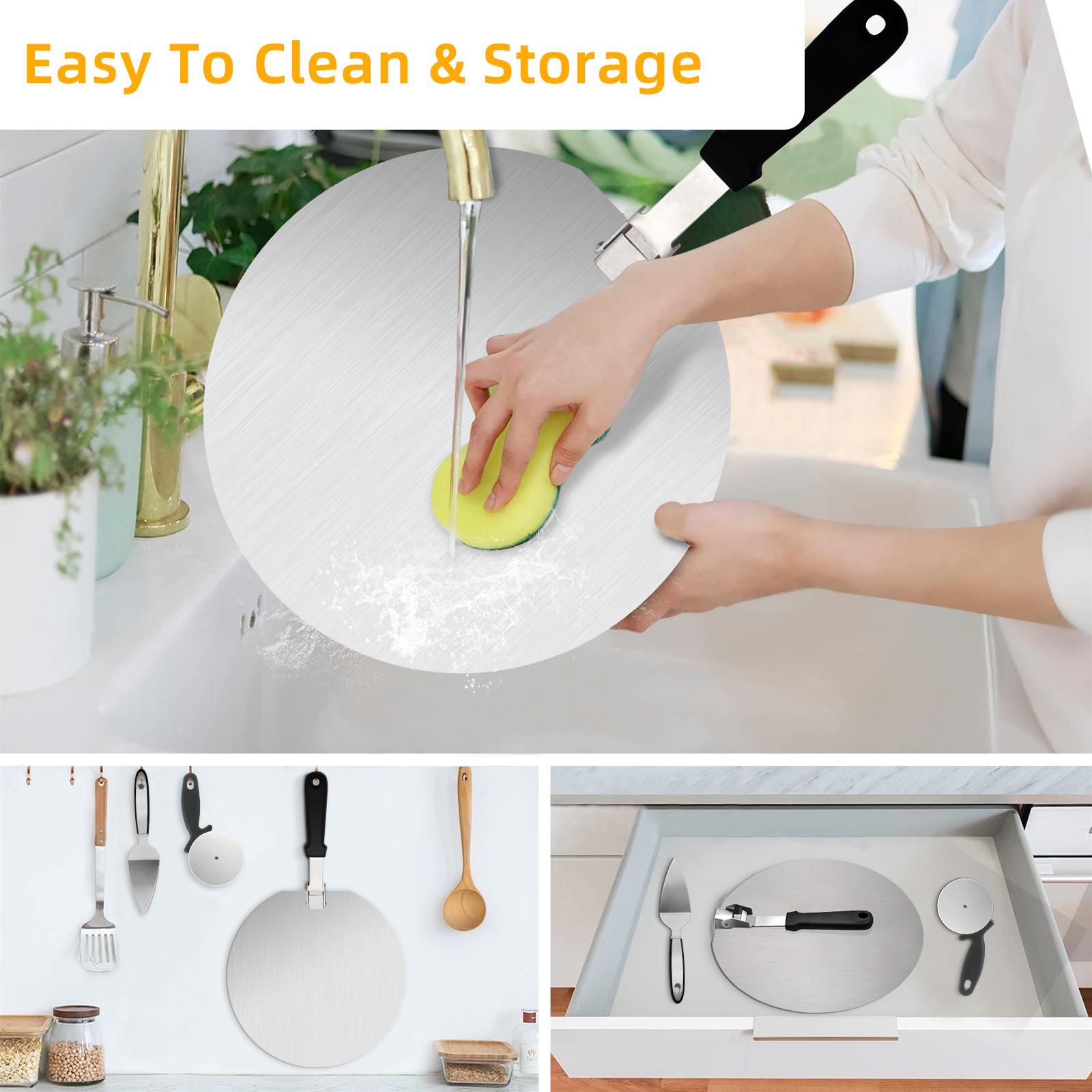 

Кожура для пиццы, металлическая лопатка для пиццы, лопатка для пиццы из нержавеющей стали с деревянной ручкой для духовок для выпечки хлеба для пиццы, удобное хранение, серебро