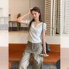 American Spice Girl Vintage Tether Shoulder Short Sleeve T-Shirt Women's Summer New Slim and Skinny Design Beautiful Top