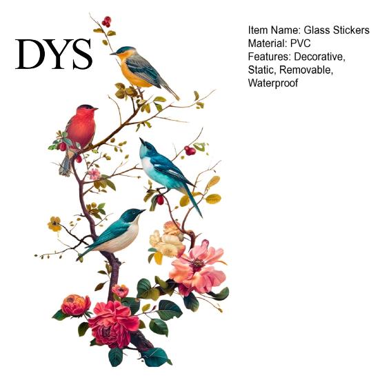 Creative Gifts for Window Decor Watercolor Bird And Flower Cling, Static PVC Waterproof Glass Sticker, Removable Art Pattern Stickers Decors,