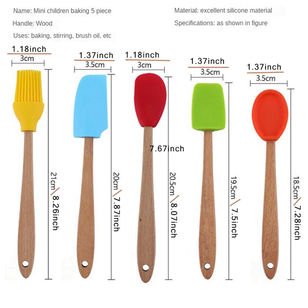 5 ks Silikonové malé stěrky Sada Mini stěrka Dřevěná rukojeť Tepelně odolná Lžíce Škrabka Lžíce Pečení Kuchyňské náčiní