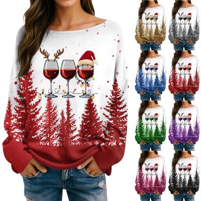 Womens  Fall Sweaters Long Sleeve Print Tops Pullover Sweaters Loose Dressy Casual Basic Clothes