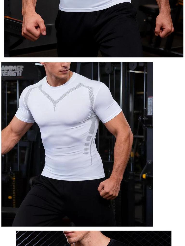 Tricou Sport Bărbați cu Uscare Rapidă și Compresie pentru Fitness, Alergare, Baschet și Fotbal