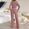 Spring autumn Women Cardigan Sleepwear solid lace Trim Pajamas Set casual sexy crop Tops and Long Trousers Loungewear Nightwear