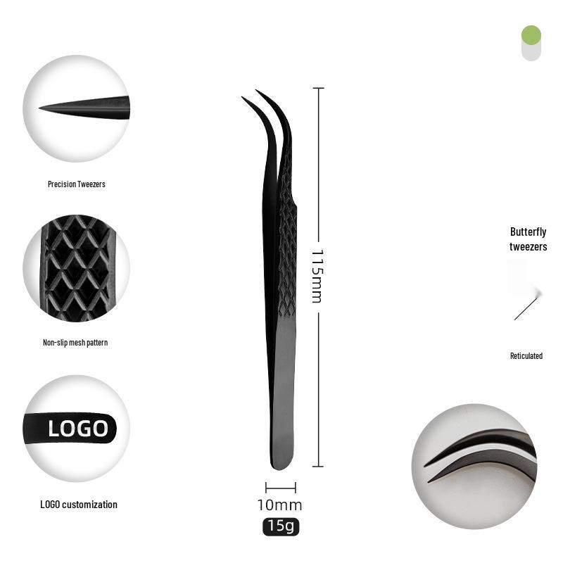 Golden Feather Stainless Steel Eyelash Tweezers for Grafting and Extensions