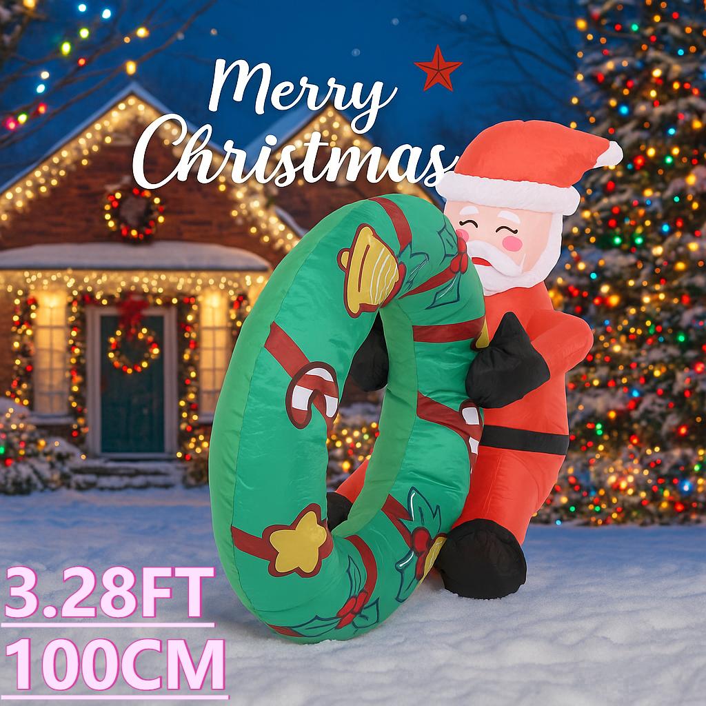 3.28FT LED Light Xmas Inflatable Santa swimming circle Toys Yard Lawn Party Decoration Home Ornaments Supplies Christmas Gifts