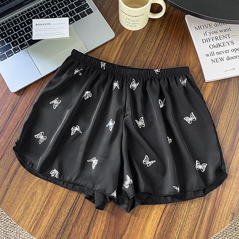 

Female Summer Thin Style Butterfly Satin Ice Silk Loose Can Be Worn Outside The Anti Light Not Roll Edge Home Leggings one size чёрный