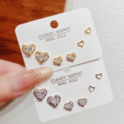 Koreanische S925 Herz Zirkonia Ohrstecker - Süße und exquisite Damenaccessoires