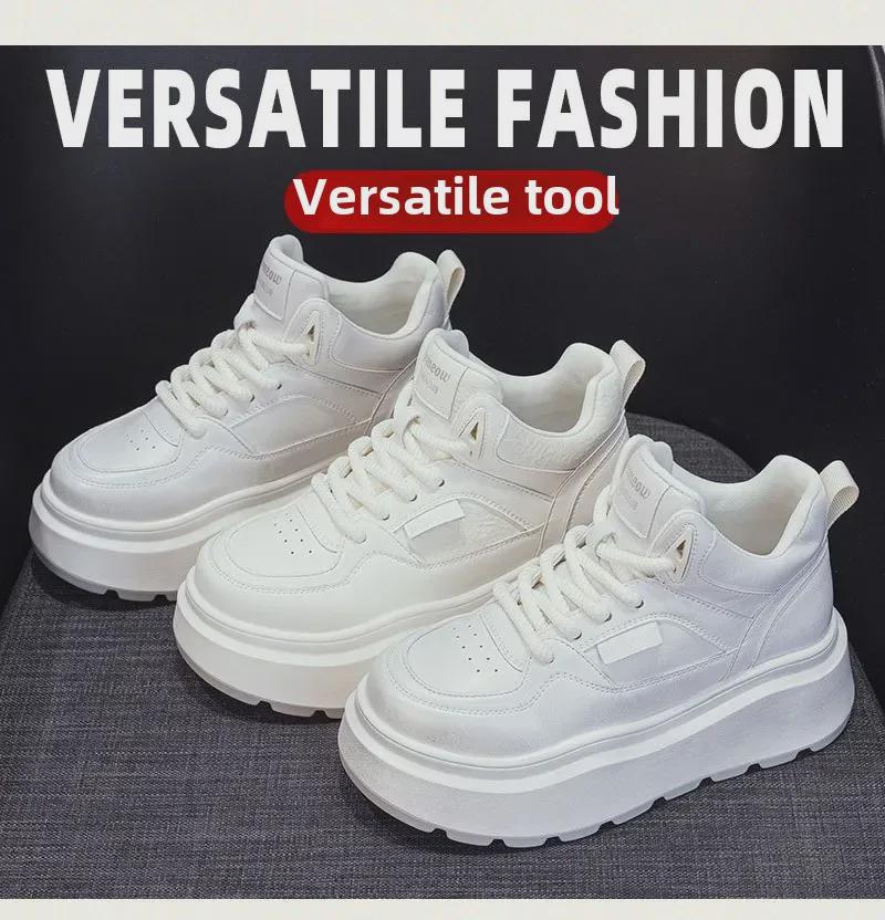 Damskie stylowe białe sneakersy high-top na grubej podeszwie - Kolekcja Jesień/Zima 2025