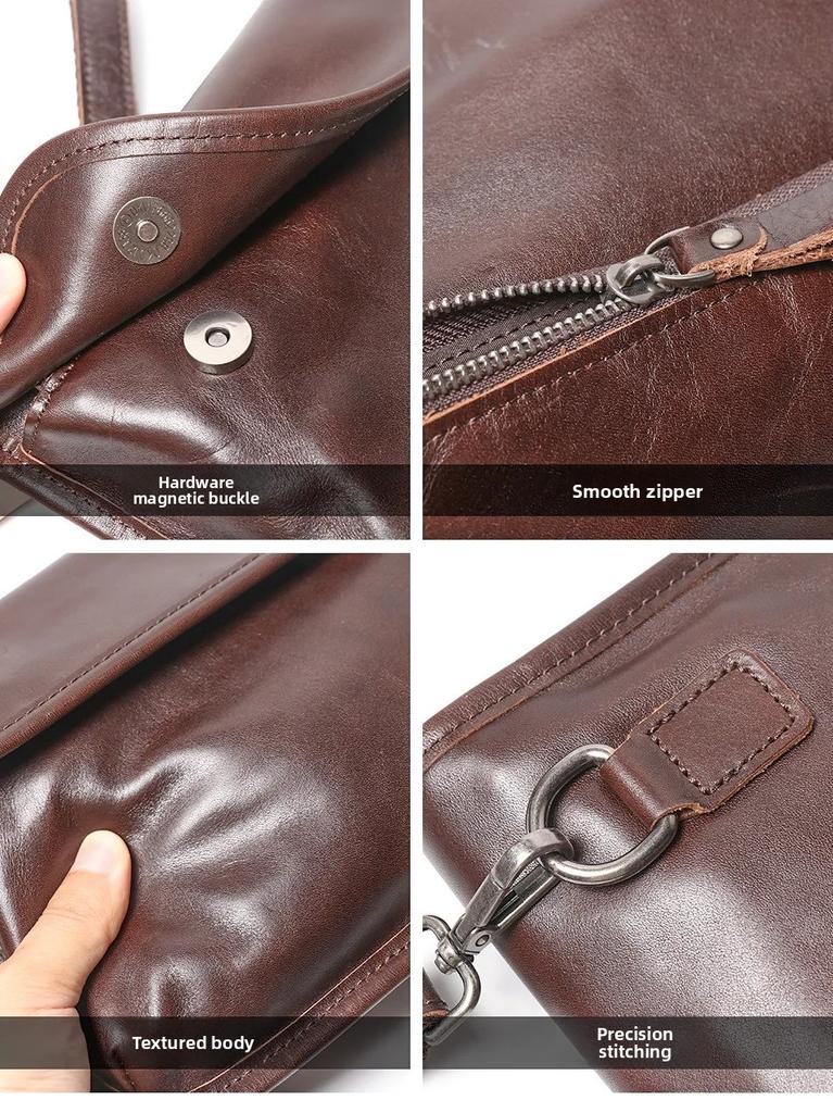 Designer Men's Genuine Leather Crossbody Bag Luxury Fashion Shoulder Messenger Bag Casual Travel Adjustable Strap Length