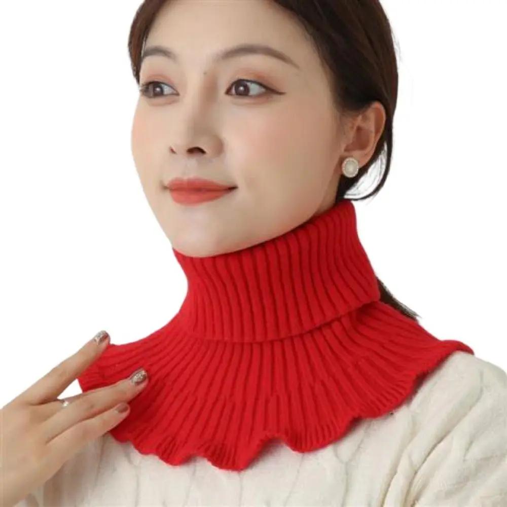 Windproof Knitted Fake Collar Detachable With Wooden Ears Neck Warmer Winter Warm Turtleneck Men Women