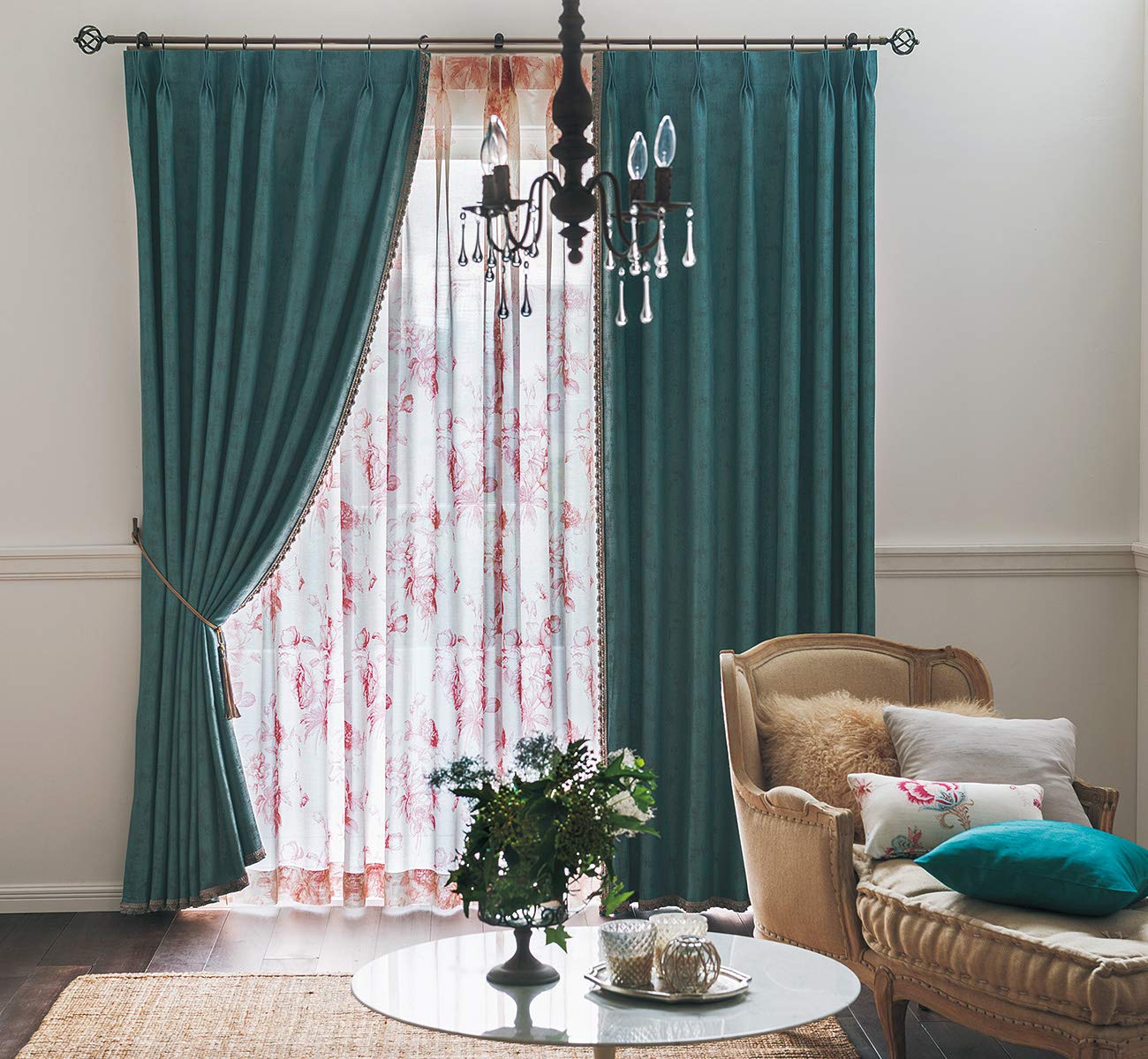 

Kawashima Selkon Textiles Комплект из 2 штор с бахромой, Сине-зеленый, 100x178см,