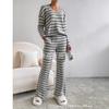 Cross-border Two-piece Set Women's 2025 Autumn New Fashion Casual Straight-leg Pants Temperament Loose V-neck Pit Strip Knitted Cover