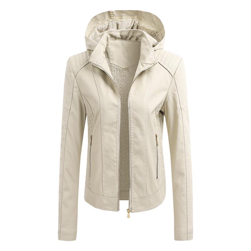 2022 Women's PU Leather Jacket with Detachable Hood - Stylish European & American Fashion Coat