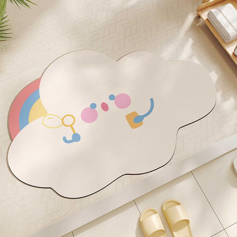 Cute Ins Wind Rainbow Cloud Bathroom Diatom Mud Water Absorption Floor Mat Special Shape Anti-slip Mat Bathroom Door Floor Mat
