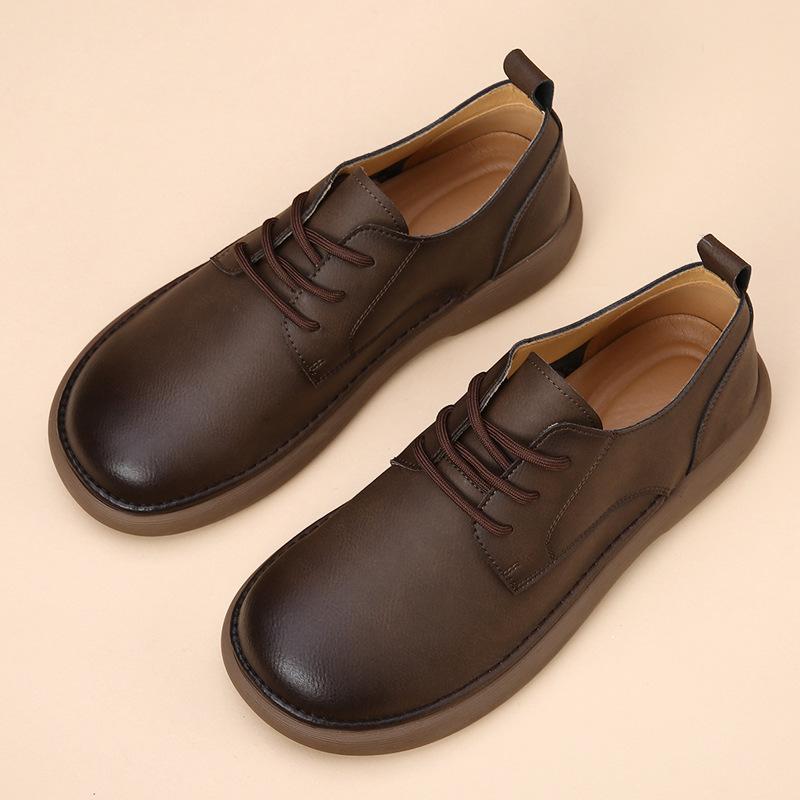 2025 Spring New Wide-headed Leather Men's Shoes Breathable Trend Versatile Soft Sole Soft Surface Retro Casual Leather Shoes Men