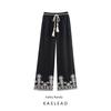 Kaslead New Women Clothes Western Style Fashion Simple and Versatile Hollow Embroidered Casual Lace-up Trousers