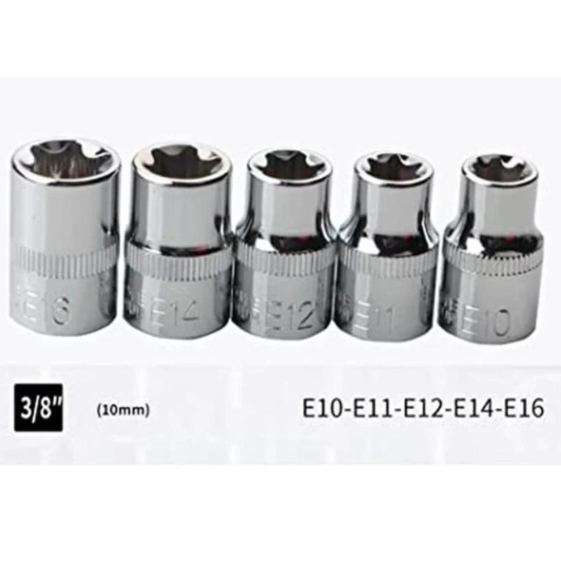 14 Pcs E-Torx Hexagonal Plum Socket Set with Case 1/4, 3/8, 1/2 In Drive Female External Star Socket Set E4-E24 Torque Sockets