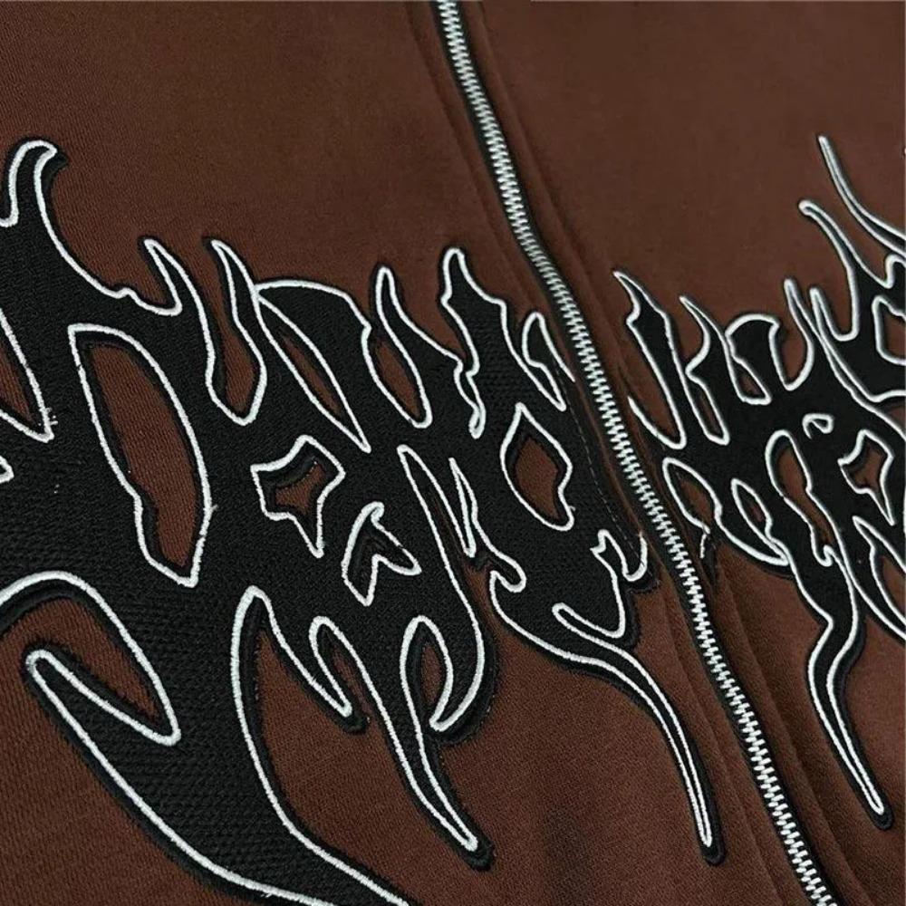 Hanorac cu glugă brodat vintage, cu fermoar complet, îmbrăcăminte pentru bărbați, punk, pentru femei, hanorac cu glugă, de top, îmbrăcăminte de stradă, gotic